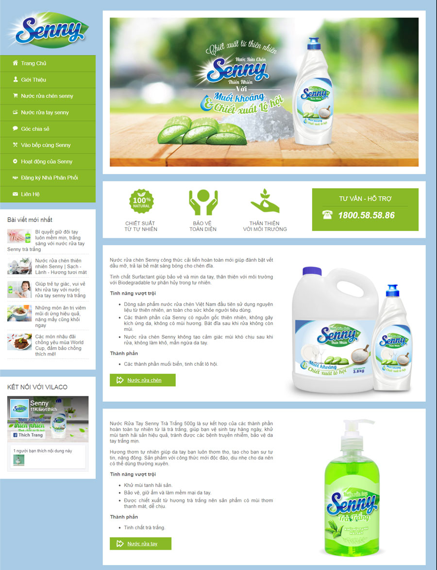 Mẫu website giới thiệu sản phẩm Nước rửa chén Senny