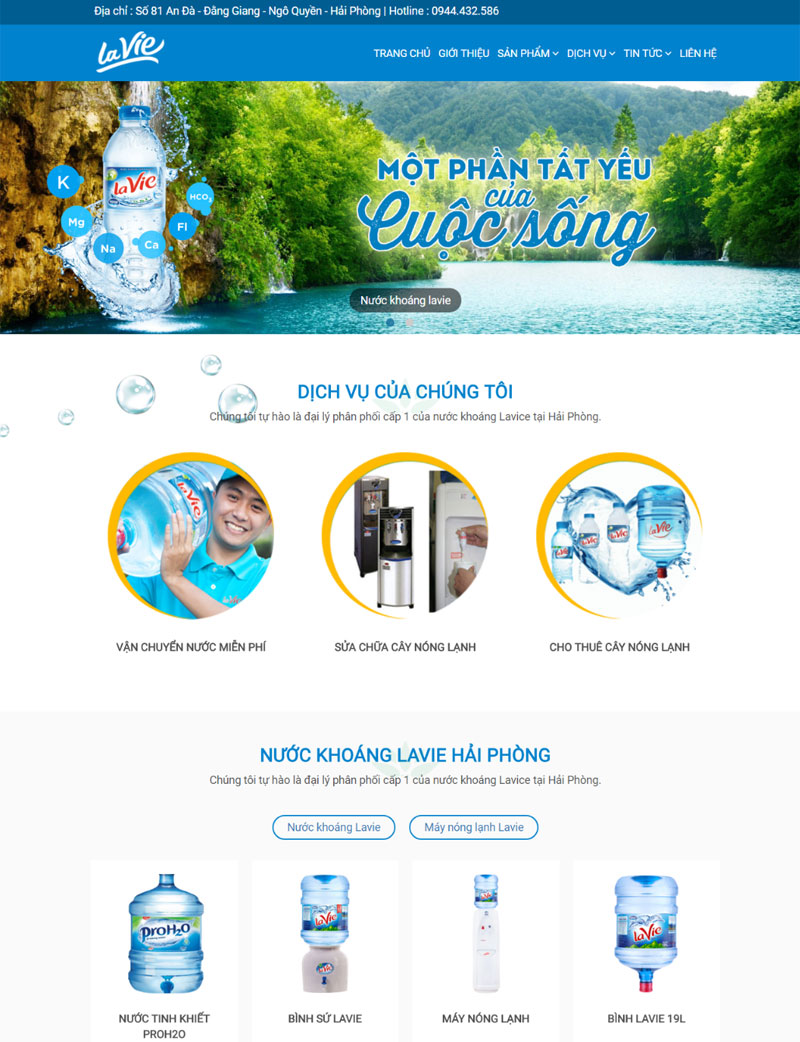 Thiết kế website bán nước khoáng tinh khiết La Vie