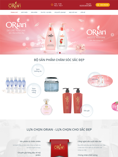 Mẫu thiết kế website bán mỹ phẩm, dầu gội ORIAN